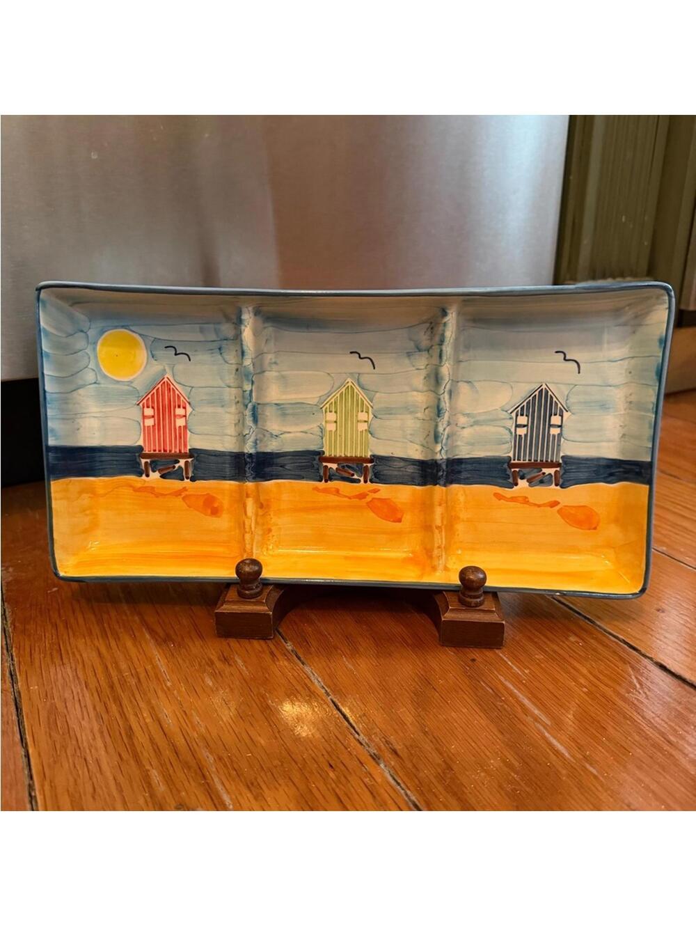 Vintage Sur La Table 3 sectional porcelain beach hut theme tray